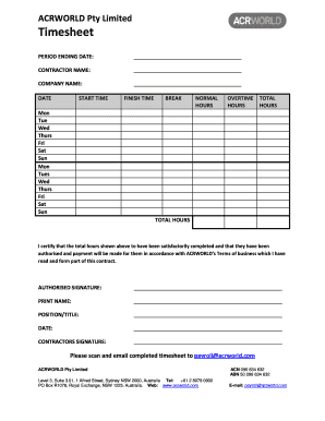 Fortnightly Contractor Timesheet  Form