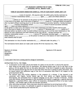 Lic Nominee Change Form