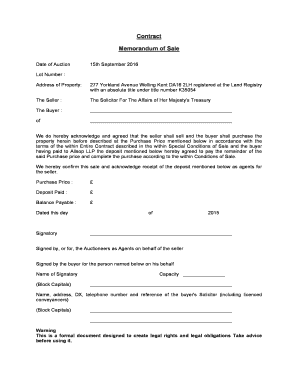 Memorandum of Sale Template Word  Form