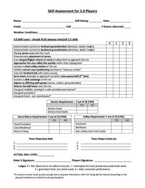 Pickleball Skills Assessment Worksheet  Form