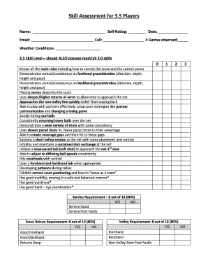 Pickleball Skills Assessment Worksheet  Form