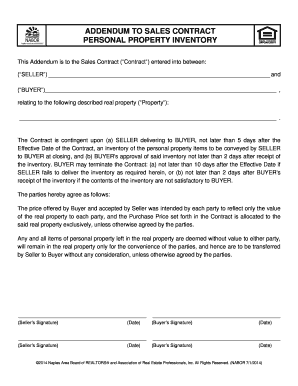 ADDENDUM to SALES CONTRACT PERSONAL PROPERTY INVENTORY  Form