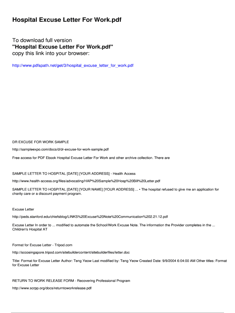 Emergency Room Excuse for Work Document Search Engine  Form