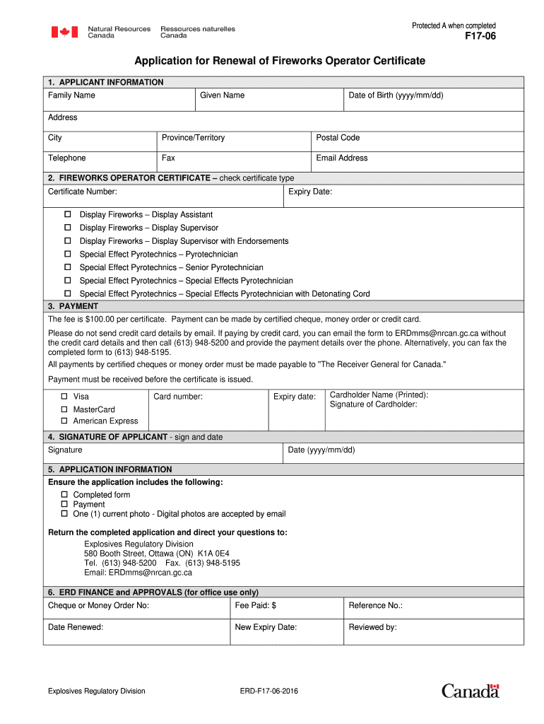 Application for Renewal of Fireworks Operator Certificate Application for Renewal of Fireworks Operator Certificate  Form
