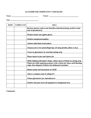Blood Glucose Monitoring Competency Checklist  Form