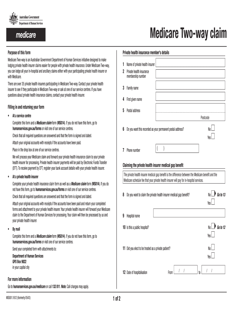  Medicare 2 Way Claim Form 2016