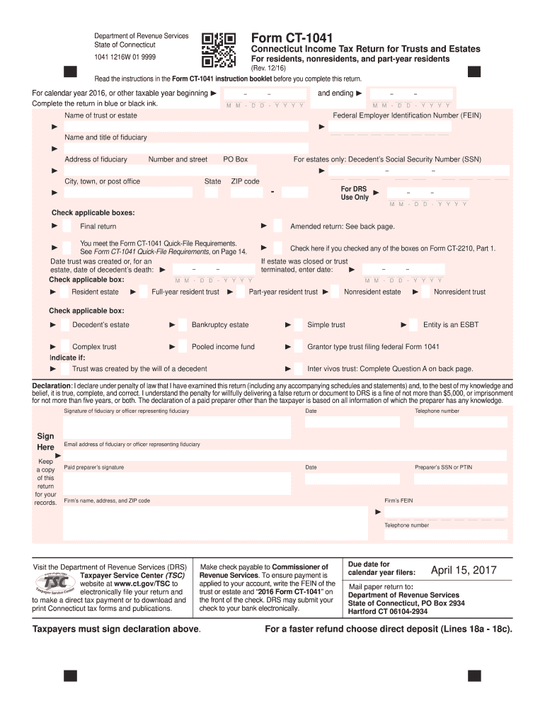  Ct 1041  Form 2016