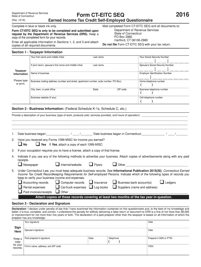 Connecticut Form CT-EITC SEQ