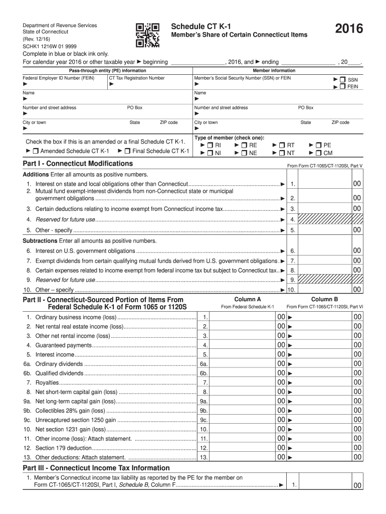  Ct Form K 1 2016