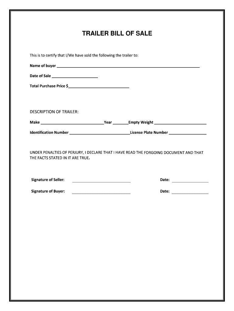 TRAILER BILL of SALE  Form