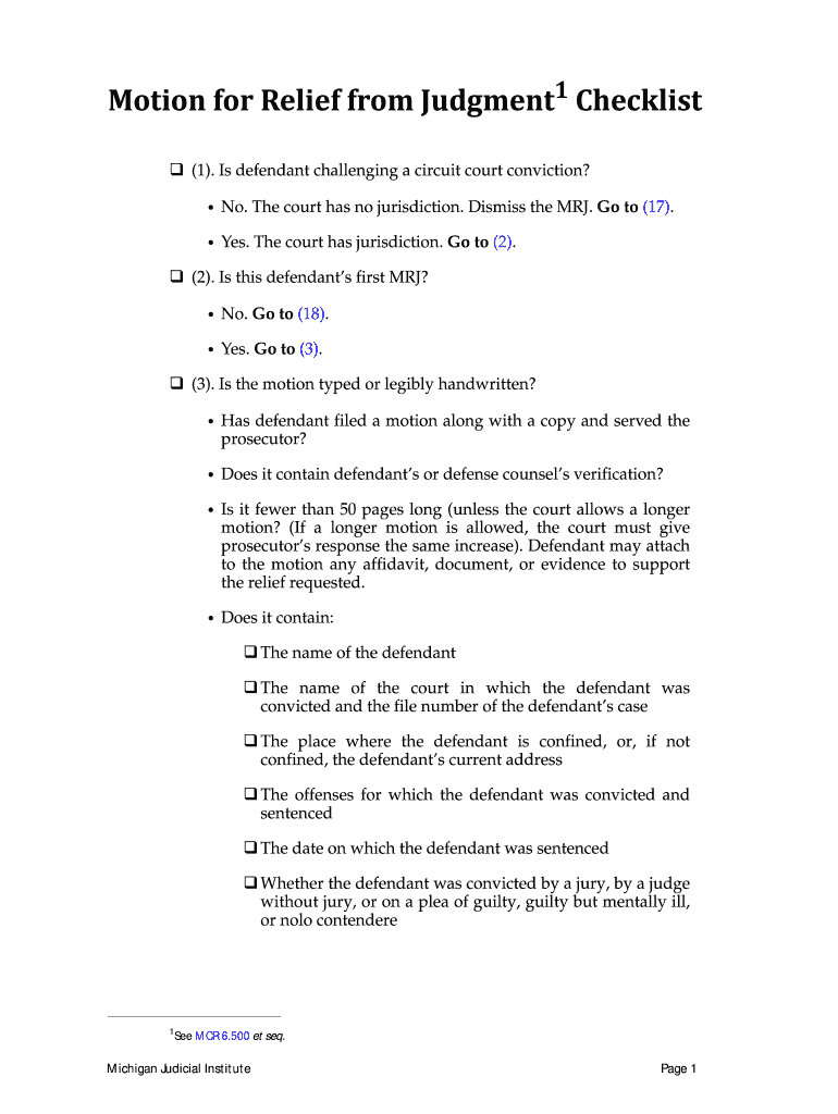  Post Conviction Motion for Relief from Judgment Forms Michigan 2017