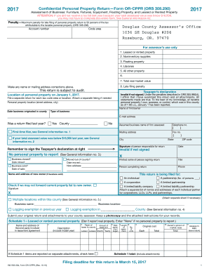  Form or CPPR, Confidential Personal Property Return, 150 553 004 Co Douglas or 2016