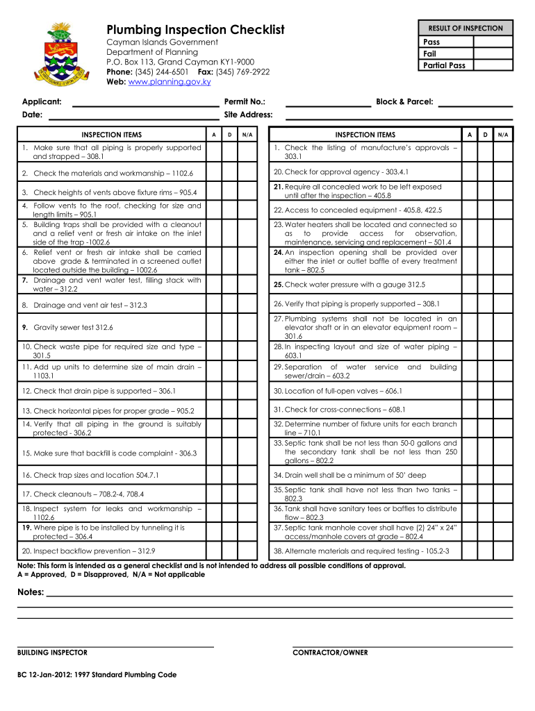 Plumbing Inspection Form