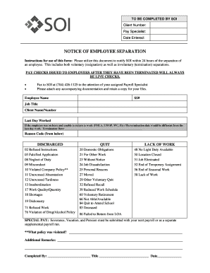 NOTICE of EMPLOYEE SEPARATION Soiportal Soi Com  Form