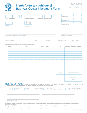 North American Additional Business Center Placement Form Usana