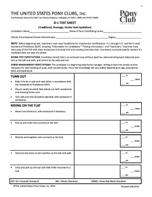 Pony Club D1 Test Sheet  Form