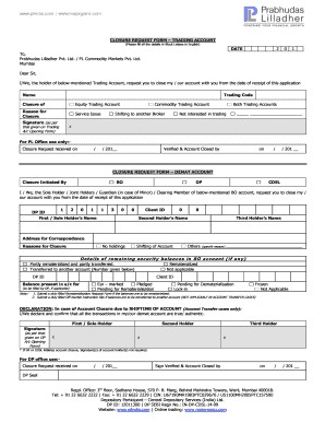 Prabhudas Lilladher Account Closure Form