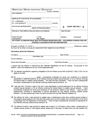  JDF 461 Petition to Discontinue Sex Offender Registration Colorado Conviction DOC 2006-2024