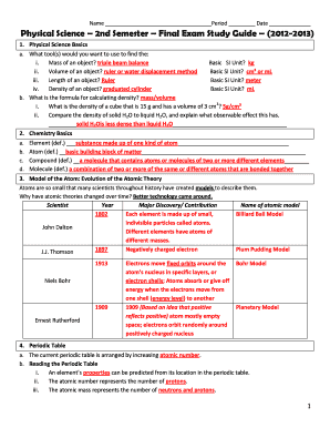 Physical Science Final Exam Study Guide PDF  Form