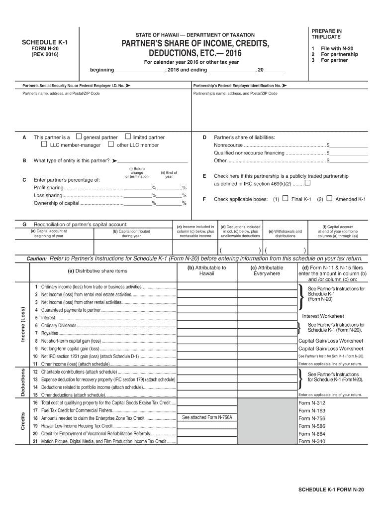  Hawaii Form N 20 2016