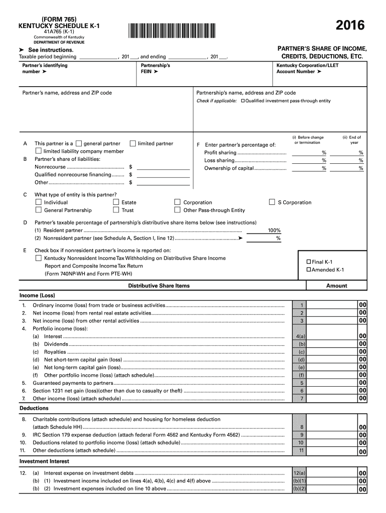 Get and Sign Kentucky 765 Form 2016