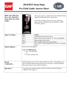 Steep Slope Pro Field Guide Answer Sheet  Form