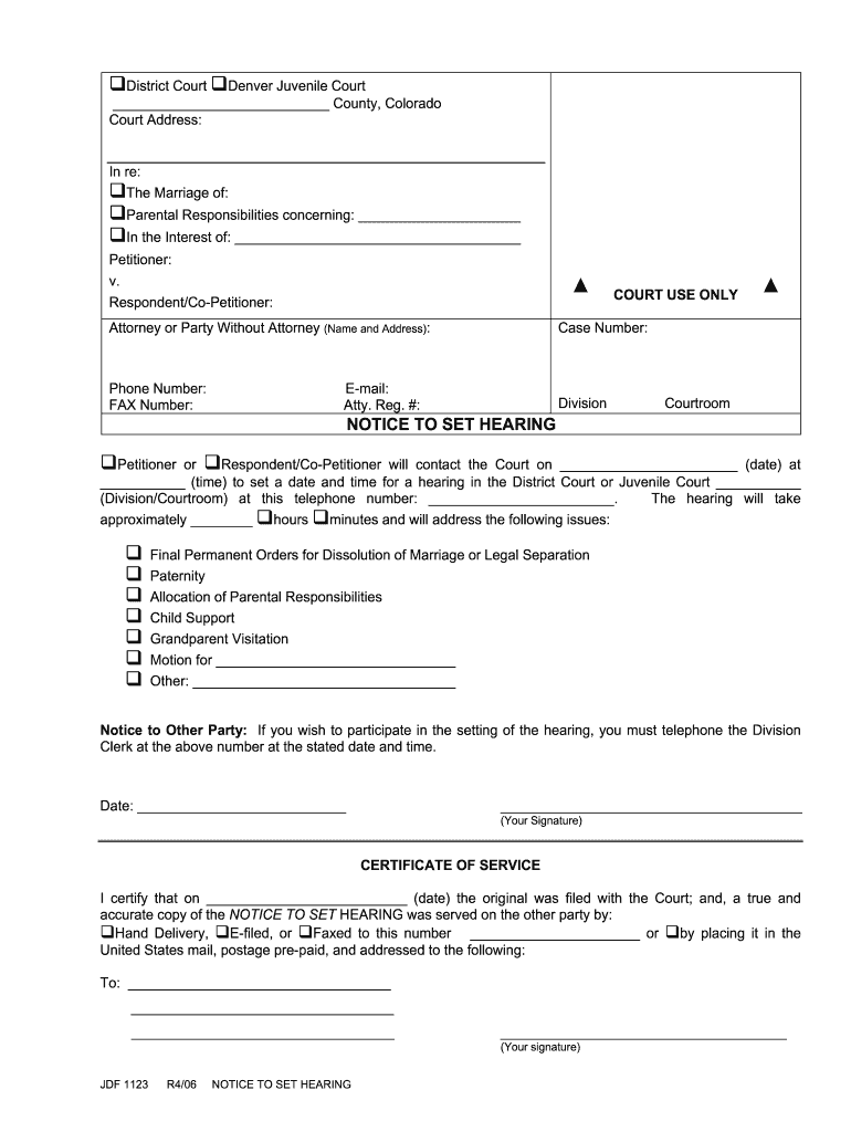 Get and Sign JDF 1123 Notice to Set DOC 2006 Form