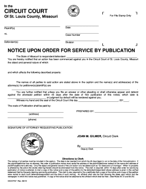 Notice Upon Order for Service by Publication St Louis County  Form