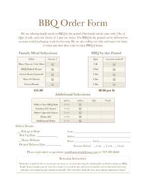 BBQ Order Form Great Barbecue Food Truck &amp; Restaurant