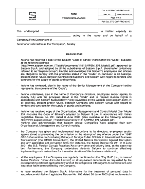 Vendor Declaration Format