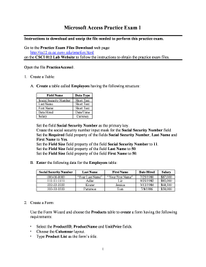Microsoft Access Practice Exam PDF  Form