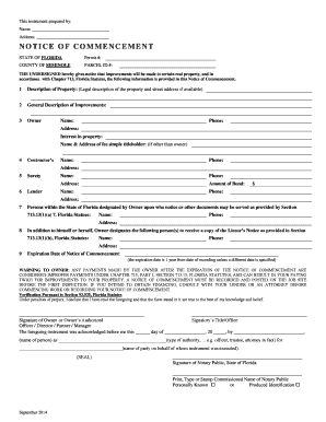 Notice of Commencement City of Oviedo Cityofoviedo  Form