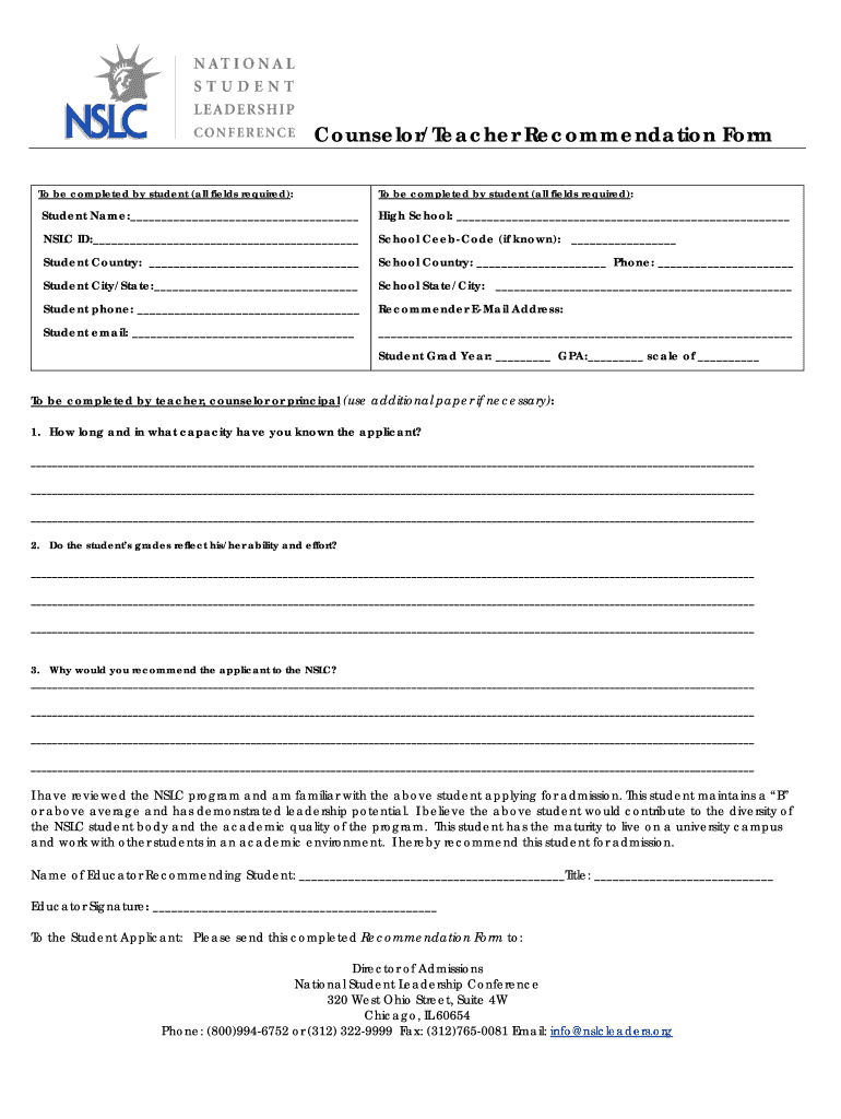 Counselor Recommendation Form