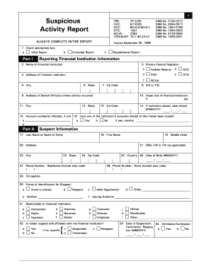 Suspicious Activity Report Template  Form