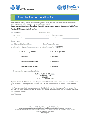 Bcbs Reconsideration Form Tennessee