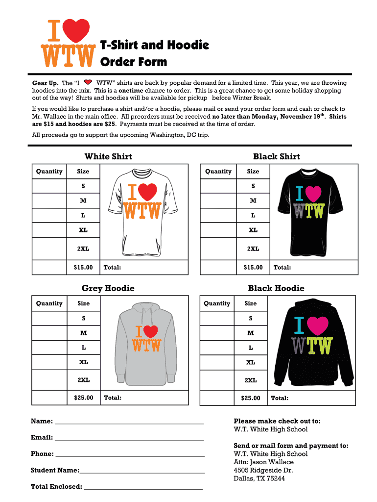 T Shirt and Hoodie Order Form Dallas ISD Dallasisd