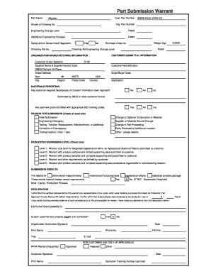 Ppap Psw Template  Form