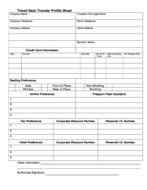 Travel Desk Traveler Profile Sheet Travdesk Com  Form