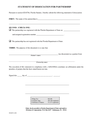 STATEMENT of DISSOCIATION for PARTNERSHIP  Form