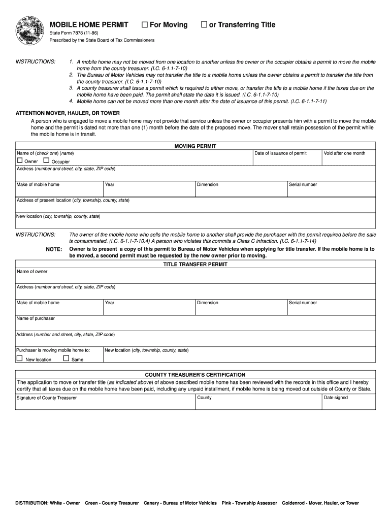  07878 PDF MOBILE HOME PERMIT for MOVING or TRANSFERRING TITLE 2020