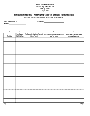 Cigarette Inventory Count Sheet  Form