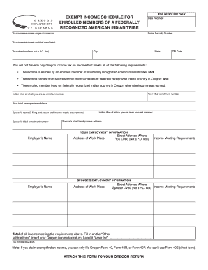 Exempt Income Schedule for Entrolled Members of a Federally Recognized American Indian Tribe, 150 101 049  Form
