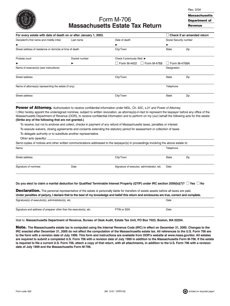  Massachusetts M 706 Amended Return Form 2018