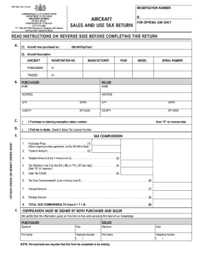 Aircraft Sales and Use Tax Return REV 832  Form