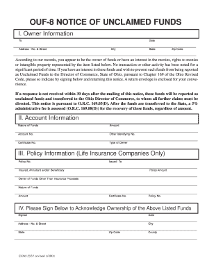  OUF 8 NOTICE of UNCLAIMED FUNDS 2001