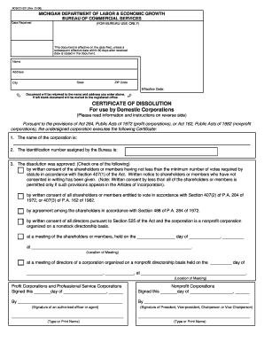 Certificate of Dissolution Michigan Form 531