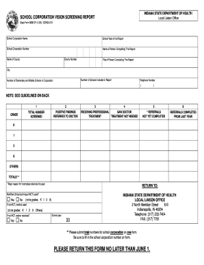 School Vision Screening Form