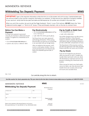 MW5, Withholding Tax DepositPayment Voucher  Form