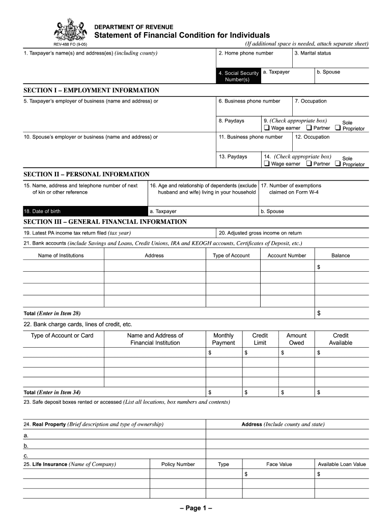  Statement of Financial Condition for Individuals REV 488 Formspublications 2009