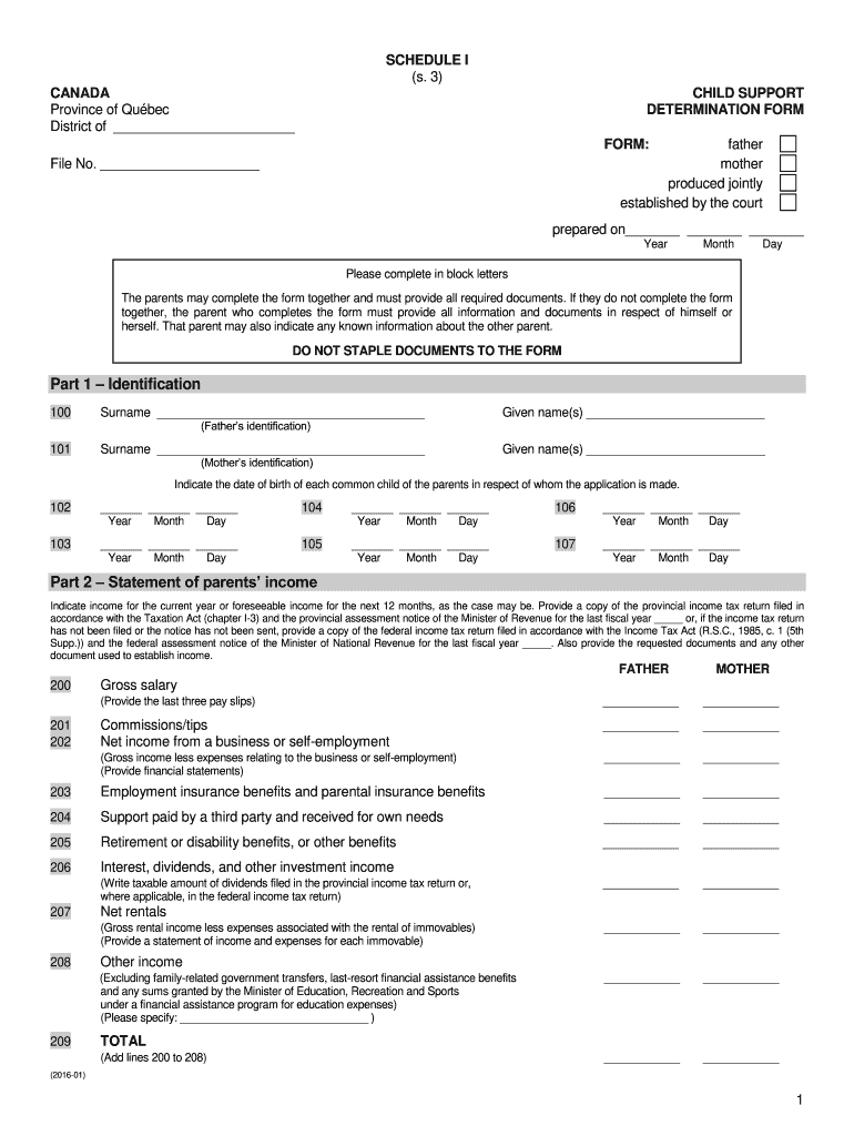  Child Support Determination Form 2016-2024